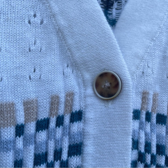 Pendleton Cardigan Sweater Womens PL Blue White Western Aztec Linen Spring Comy - Picture 3 of 12